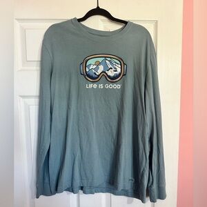 Life is Good Men's Blue Crusher Long Sleeve Shirt Snow Goggles